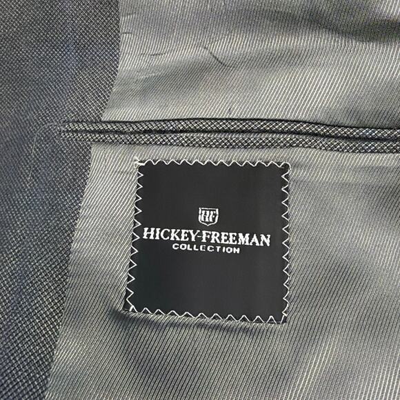 Hickey Freeman Blazer Cashmere Silk 46R Windowpane Gray Blue Sport Coat Jacket - Picture 3 of 15